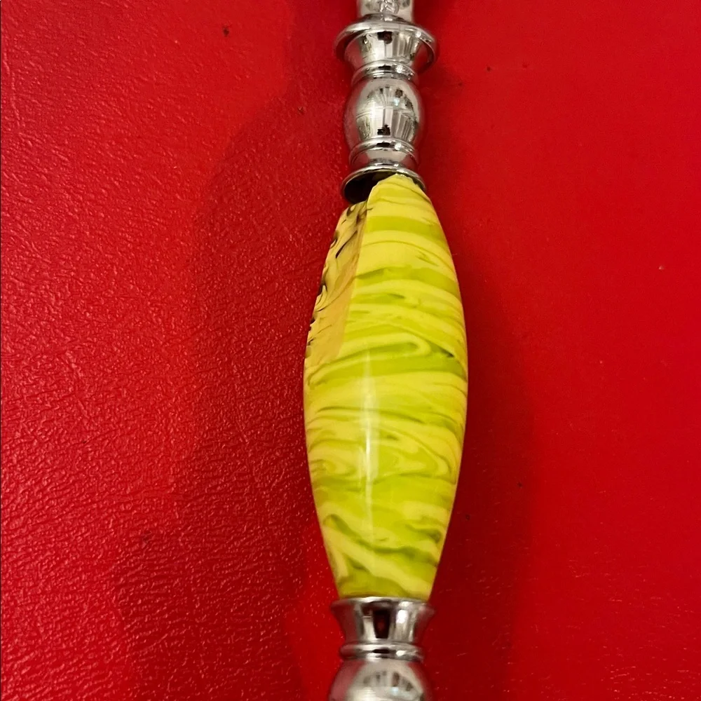 Italian Murano Glass Salad Spoon - yellow green Stripes 10.5”L